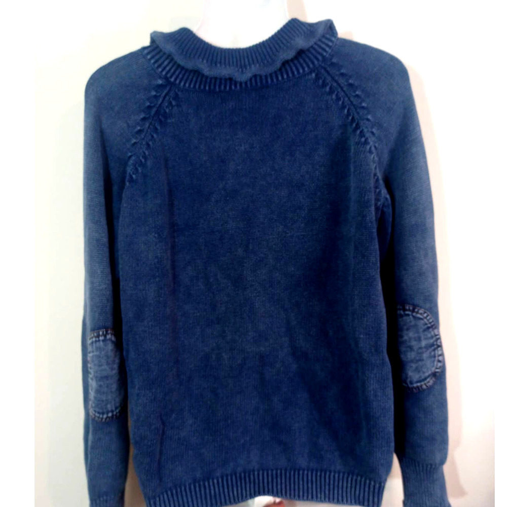 Cocoon Bay Women Sz XL Vintage Blue Sweater Denim Pockets Zip Collar Boho Retro - Picture 5 of 6